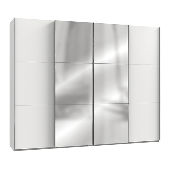 Read more about Alkesia mirrored sliding 4 doors wardrobe in white