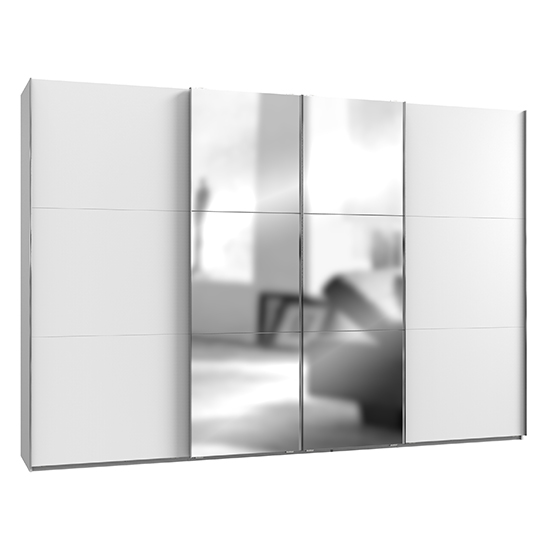 Read more about Alkesia mirrored sliding 4 doors wide wardrobe in white