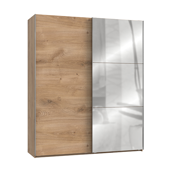 Read more about Alkesia mirrored sliding door wardrobe in planked oak