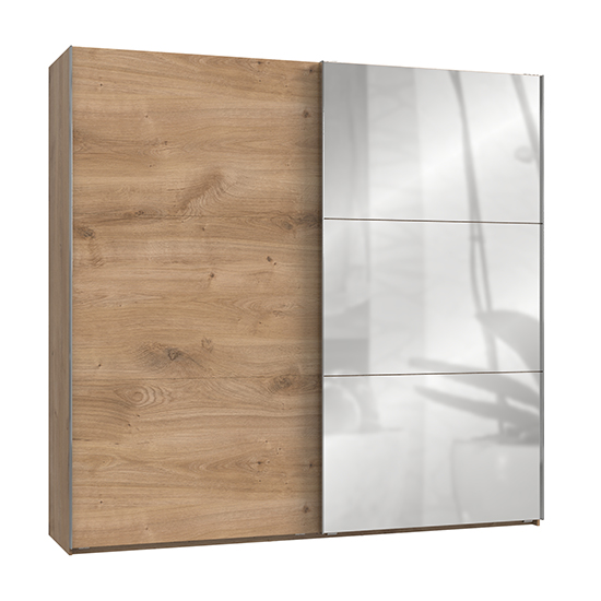 Alkesia Mirrored Sliding Door Wide Wardrobe In Planked Oak