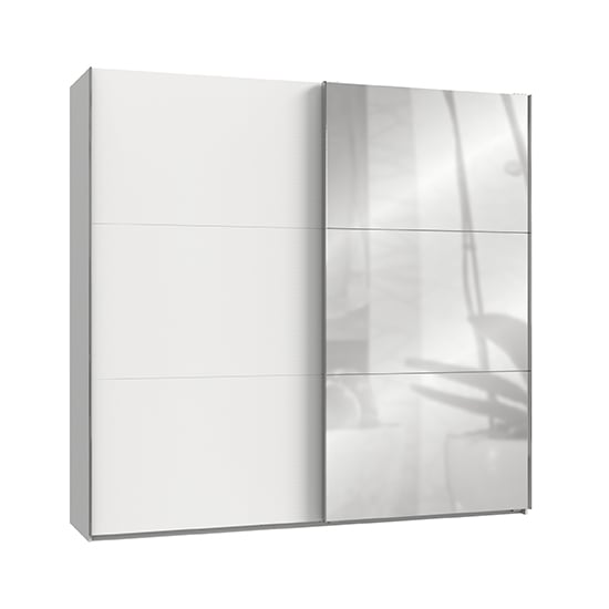 Read more about Alkesia mirrored sliding door wide wardrobe in white