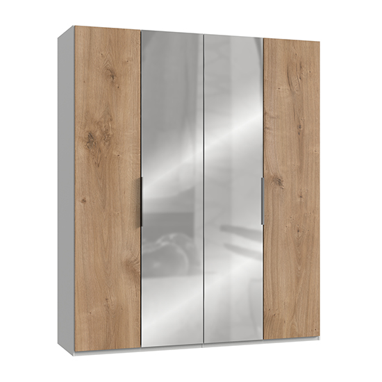 Read more about Alkesia mirrored wardrobe in planked oak and white with 4 doors