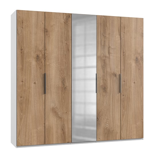 Read more about Alkesia mirrored wardrobe in planked oak and white with 5 doors