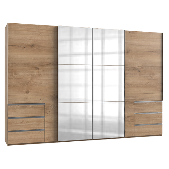 Read more about Alkesia sliding 4 doors mirrored wide wardrobe in planked oak