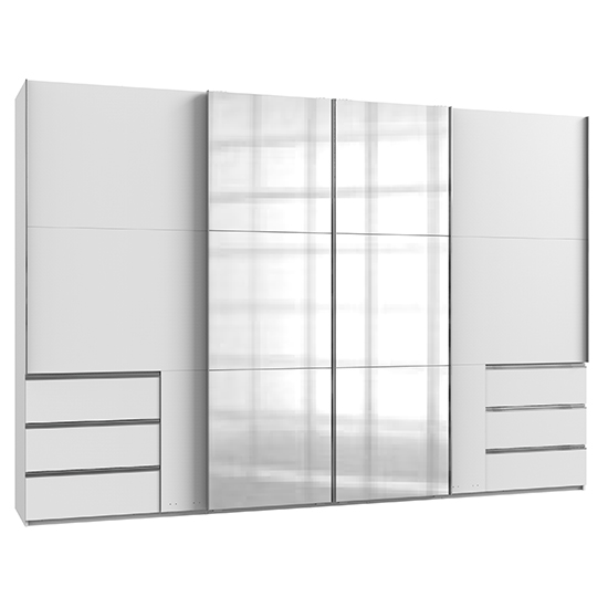 Alkesia Sliding 4 Doors Mirrored Wide Wardrobe In White