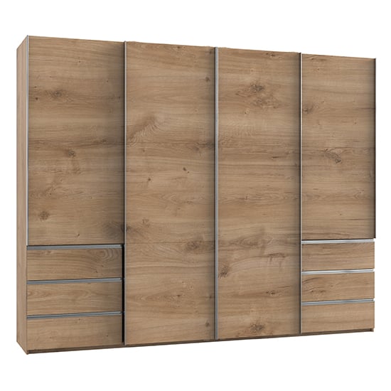 Alkesia Sliding 4 Doors Wooden Wardrobe In Planked Oak