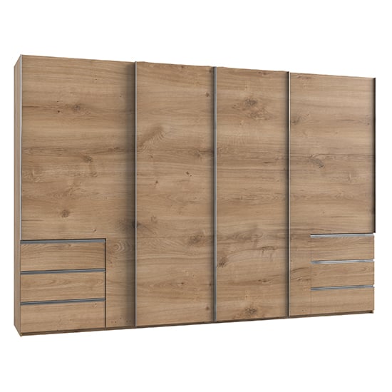 Read more about Alkesia sliding 4 doors wooden wide wardrobe in planked oak