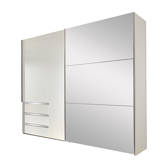 Alkesia Sliding Door Mirrored Wide Wardrobe In White