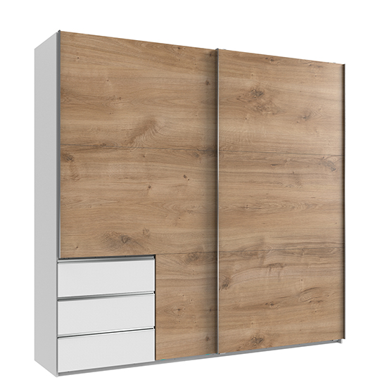 Read more about Alkesia sliding door wooden wide wardrobe in planked oak white