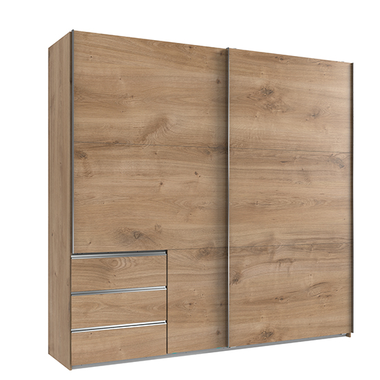 Alkesia Sliding Door Wooden Wide Wardrobe In Planked Oak