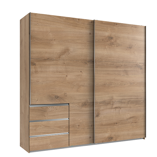 Read more about Alkesia sliding door wooden wide wardrobe in planked oak