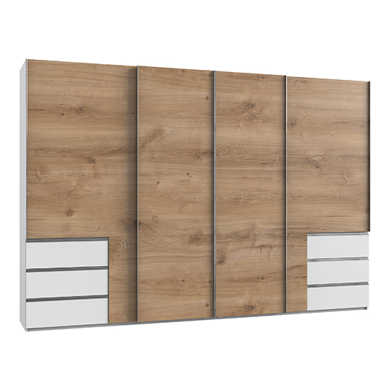 Read more about Alkesia wide sliding 4 doors wardrobe in planked oak and white