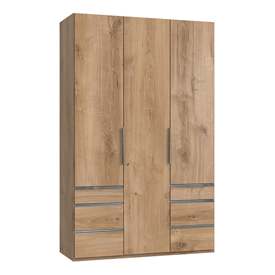 Read more about Alkesia wooden 3 doors wardrobe in planked oak with 6 drawers