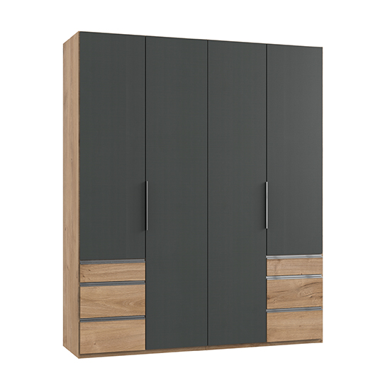 Read more about Alkesia wooden 4 door wardrobe in graphite and planked oak