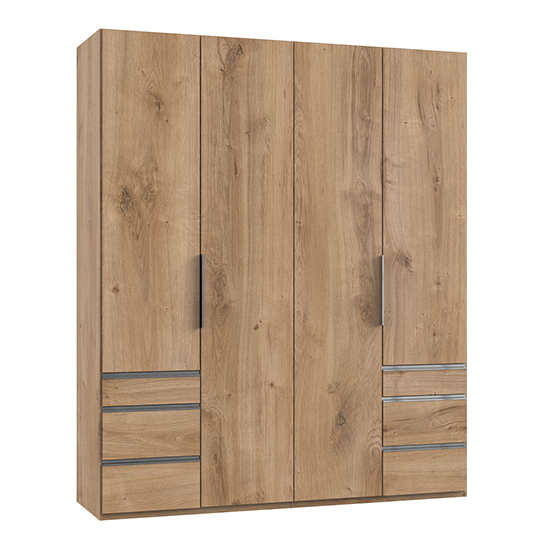 Read more about Alkesia wooden 4 doors wardrobe in planked oak with 6 drawers