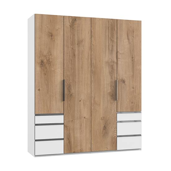 Read more about Alkesia wooden 4 doors wardrobe in planked oak and white