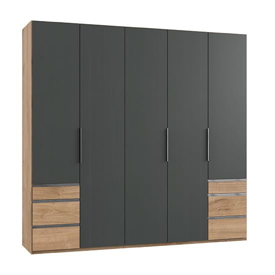 Read more about Alkesia wooden 5 door wardrobe in graphite and planked oak