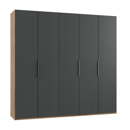 Read more about Alkesia wooden 5 doors wardrobe in graphite and planked oak