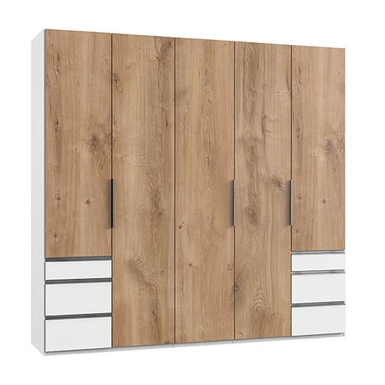 Read more about Alkesia wooden 5 doors wardrobe in planked oak and white