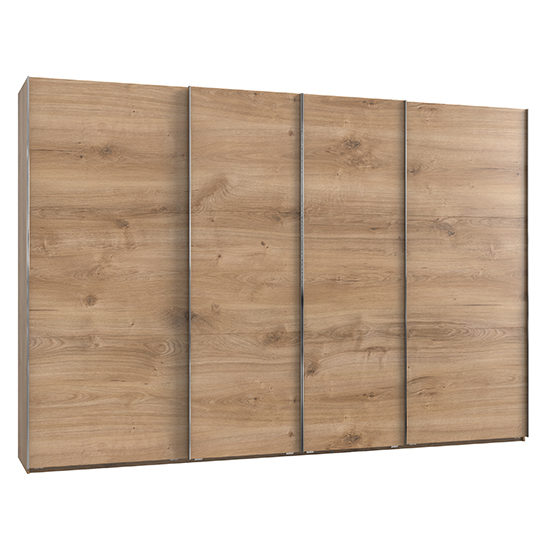 Alkesia Wooden Sliding 4 Doors Wide Wardrobe In Planked Oak