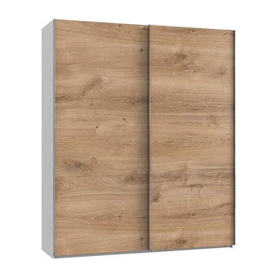 Alkesia Wooden Sliding Door Wardrobe In Planked Oak And White