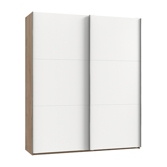 Read more about Alkesia wooden sliding door wardrobe in white and planked oak