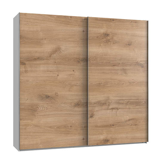Alkesia Wooden Sliding Door Wide Wardrobe In Planked Oak White