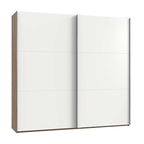 Alkesia Wooden Sliding Door Wide Wardrobe In White Planked Oak