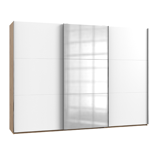 Alkesu Mirrored Sliding 3 Doors Wardrobe In White Planked Oak