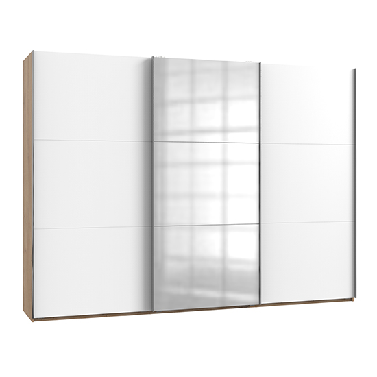 Read more about Alkesu mirrored sliding 3 doors wardrobe in white planked oak