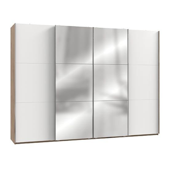 Read more about Alkesu mirrored sliding 4 doors wardrobe in white planked oak