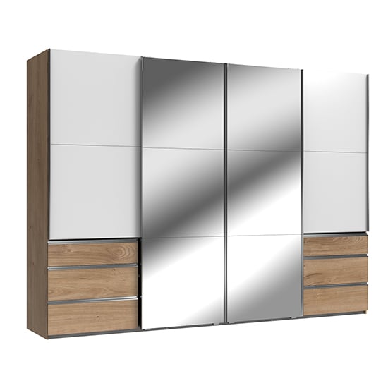 Read more about Alkesu sliding 4 doors mirrored wardrobe in white planked oak