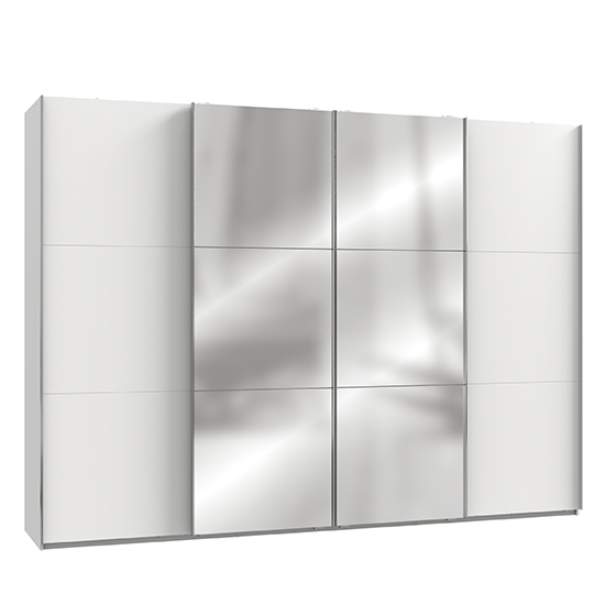 Alkesu Mirrored Sliding Door Wardrobe In White With 4 Doors