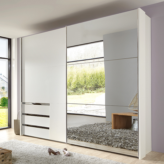 Read more about Alkesu mirrored sliding door wide wardrobe in white