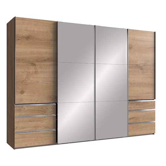 Read more about Alkesu mirrored sliding wardrobe in planked oak with 4 doors