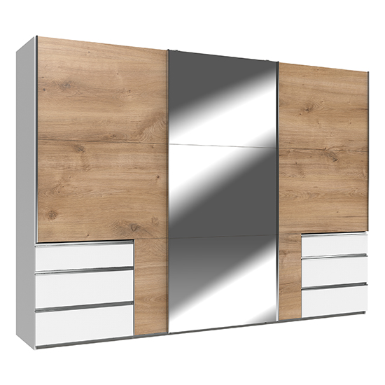 Read more about Alkesu sliding 3 doors mirrored wardrobe in planked oak white