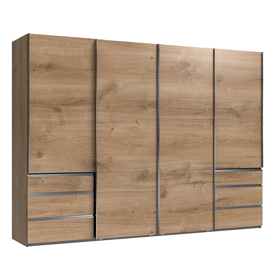 Read more about Alkesu sliding 4 doors wardrobe in planked oak with 6 drawers