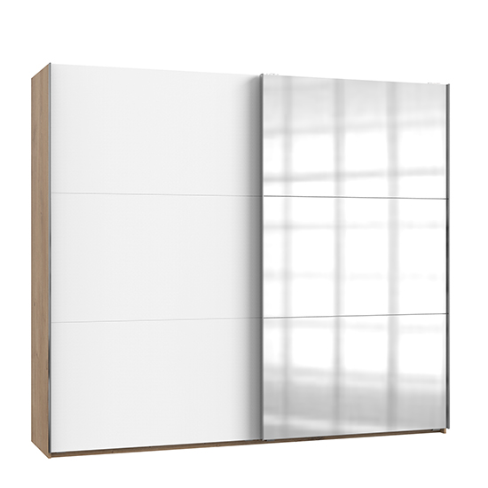 Read more about Alkesu wide mirrored sliding door wardrobe in white planked oak