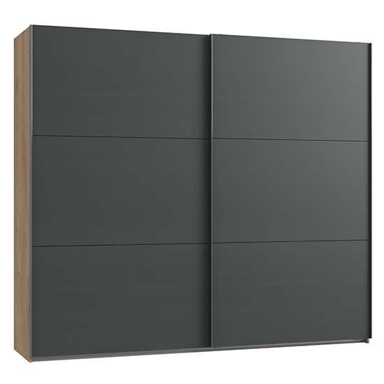 Read more about Alkesu wide sliding door wardrobe in graphite and planked oak