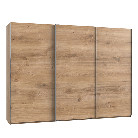 Alkesu Wooden Sliding Door Wardrobe In Planked Oak With 3 Doors
