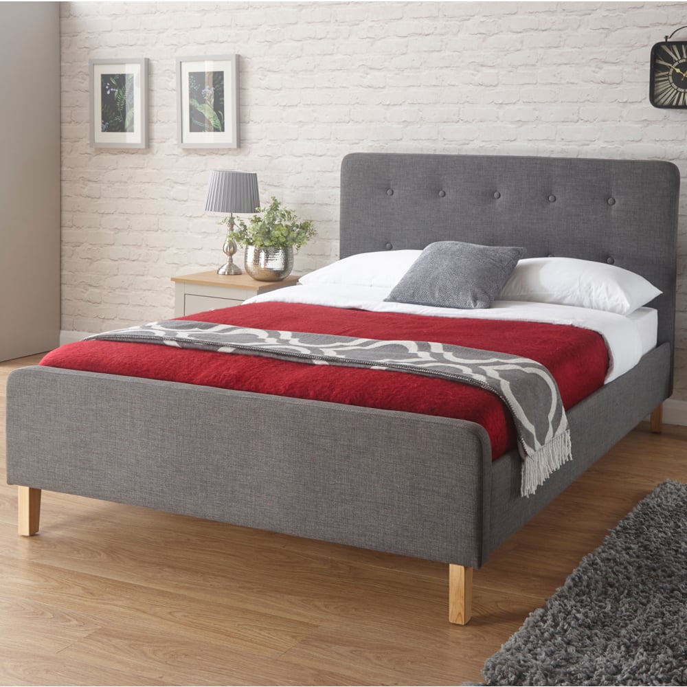 Alkham Fabric Double Bed In Grey
