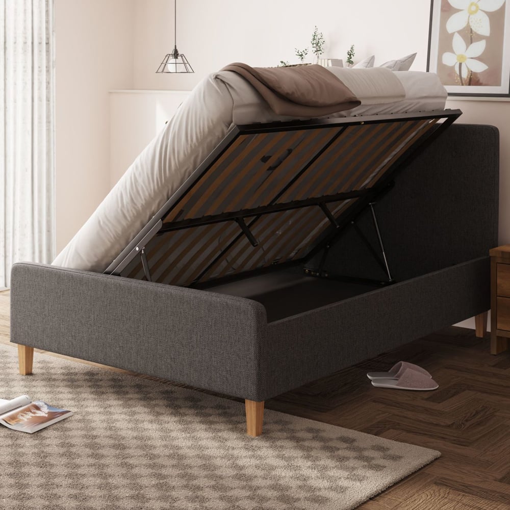 Alkham Fabric Ottoman Storage King Size Bed In Dark Grey