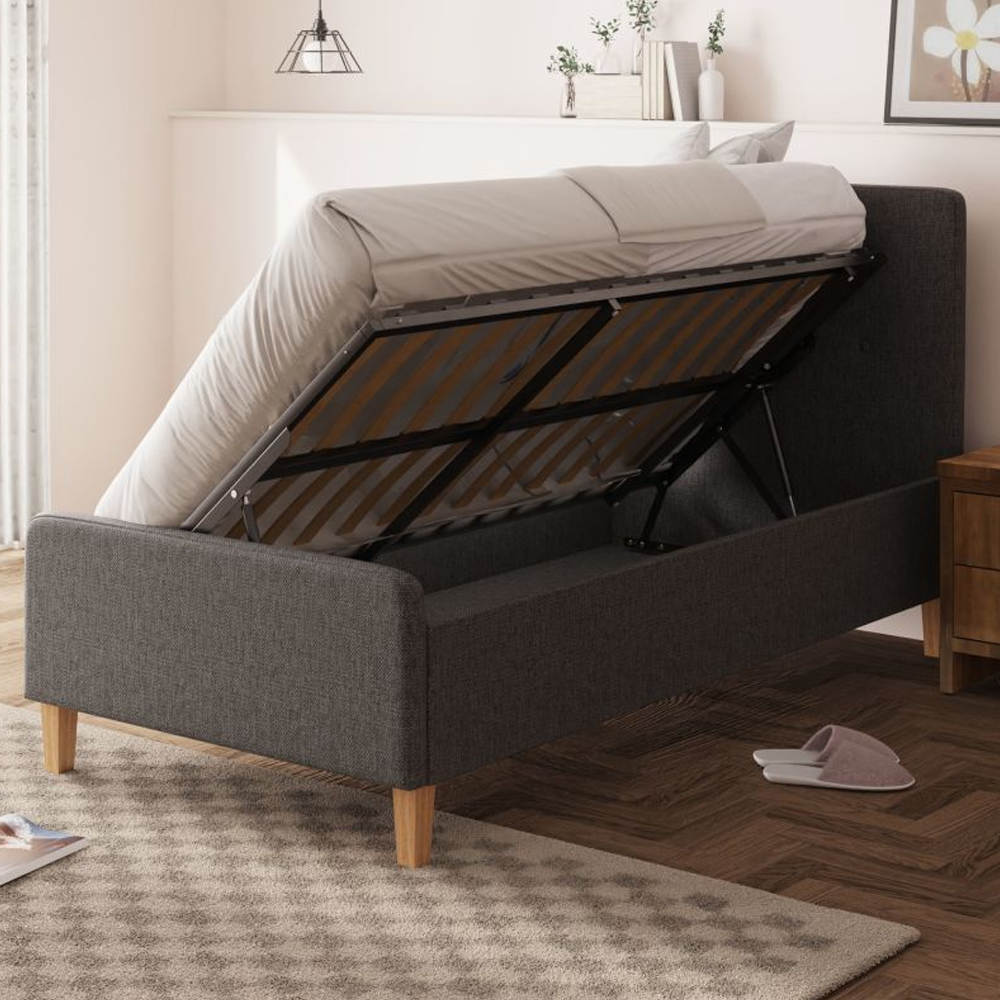 Alkham Fabric Ottoman Storage Single Bed In Dark Grey
