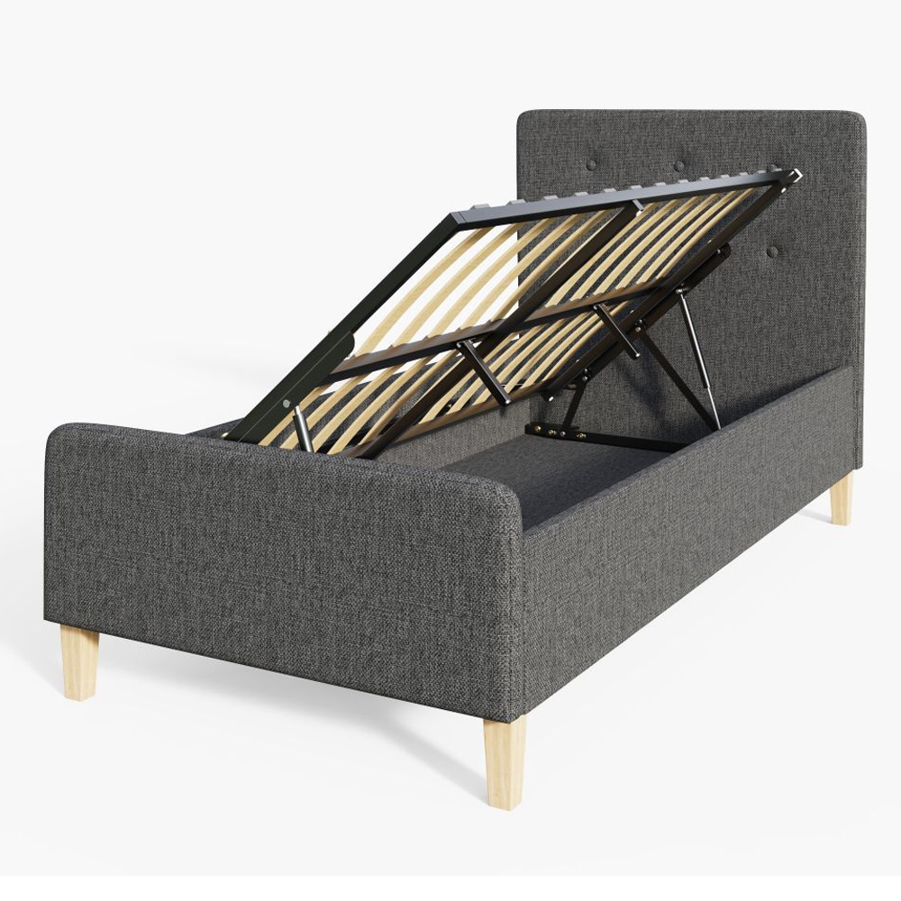 Alkham Fabric Ottoman Storage Single Bed In Dark Grey