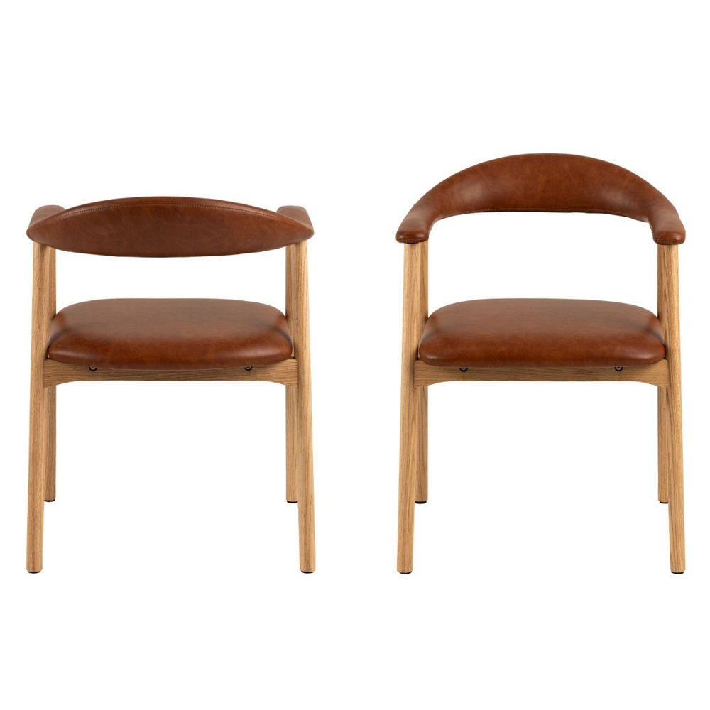 Allegan Brandy PU Leather Dining Chairs With Wooden Frame In Pair
