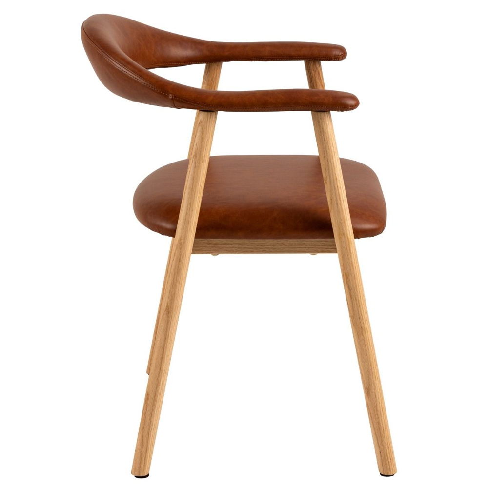 Allegan Brandy PU Leather Dining Chairs With Wooden Frame In Pair
