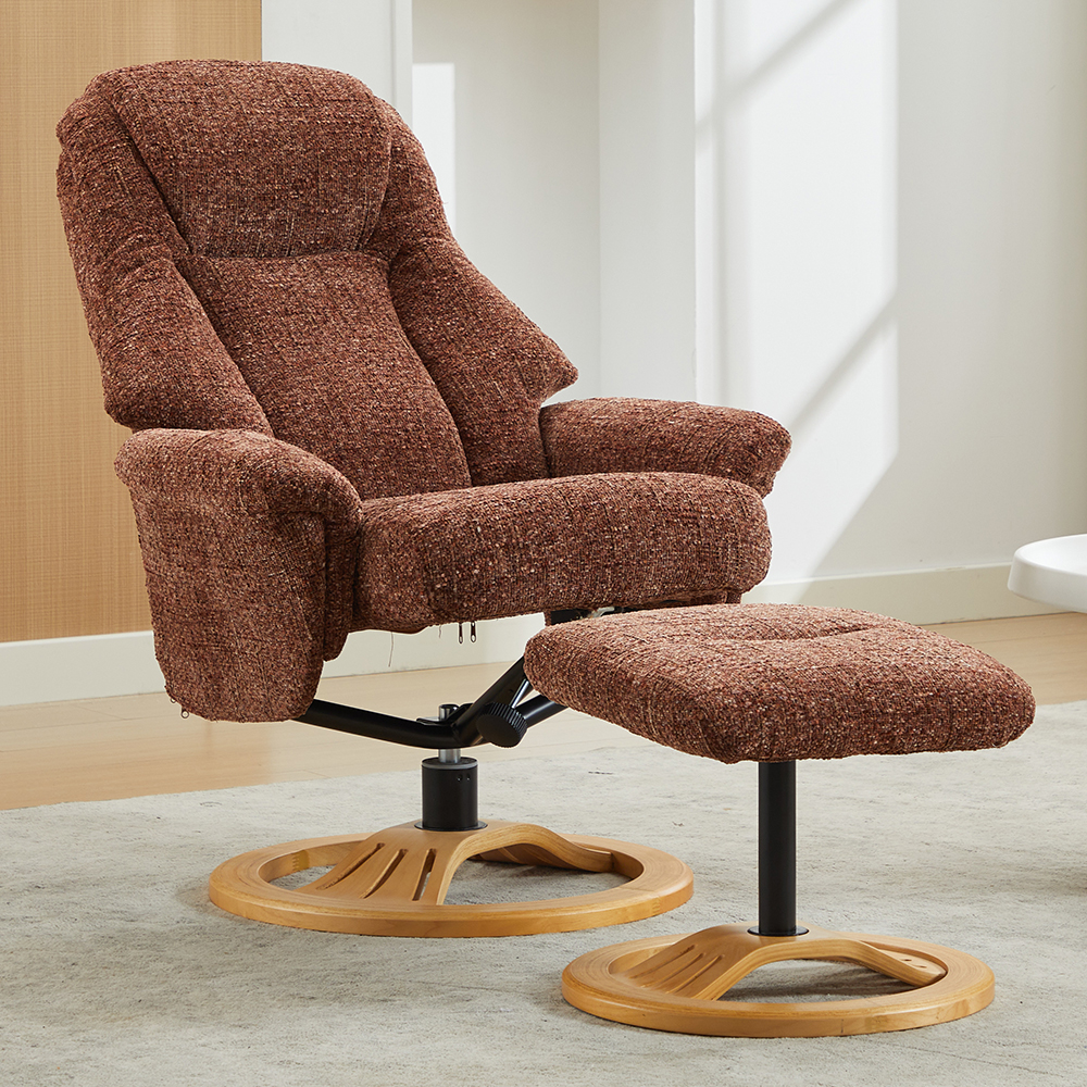 Allegan Fabric Recliner Chair With Stool In Copperblush