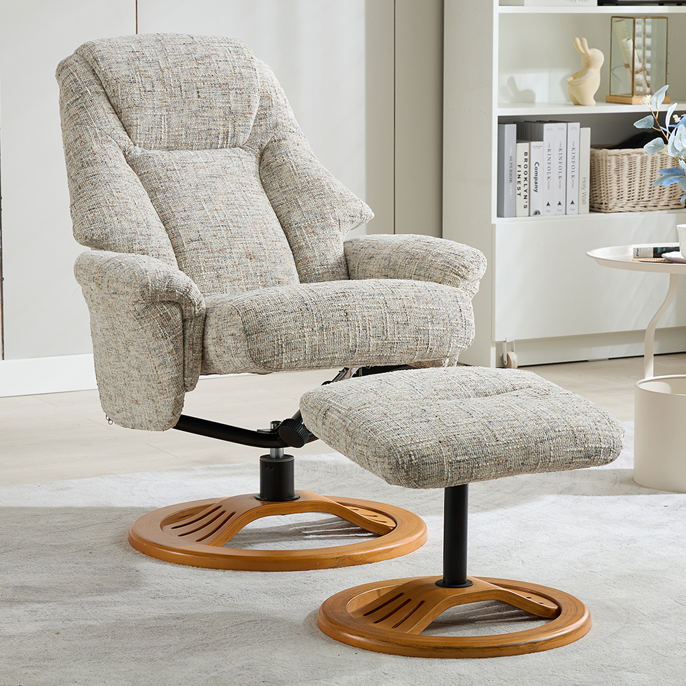 Allegan Fabric Recliner Chair With Stool In Frost