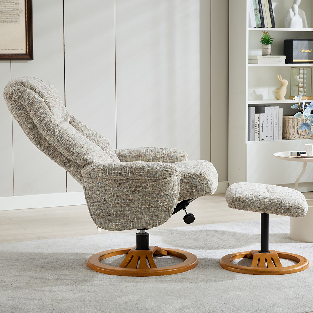 Allegan Fabric Recliner Chair With Stool In Frost