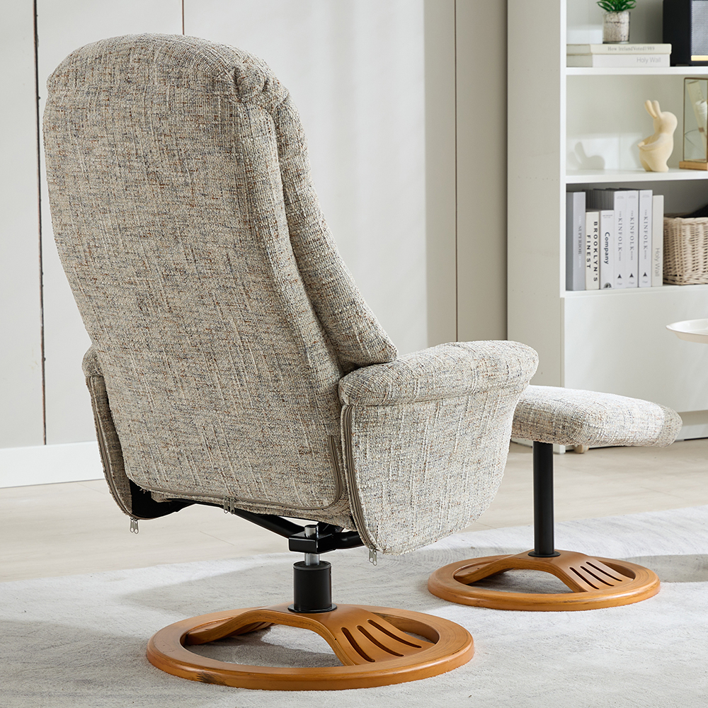 Allegan Fabric Recliner Chair With Stool In Frost